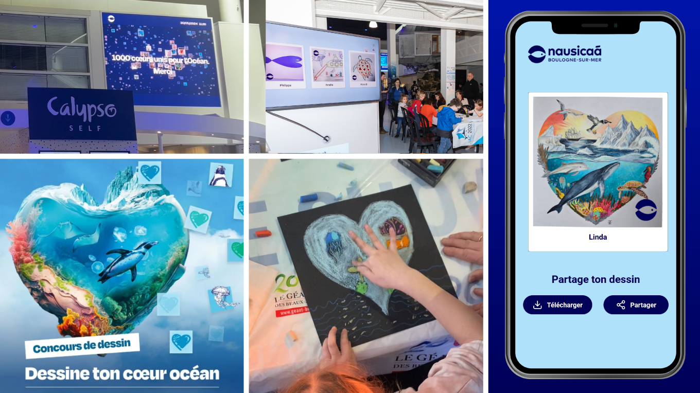 Virtual photobooth for the Draw Your Ocean Heart contest at the Nausicaá National Sea Center