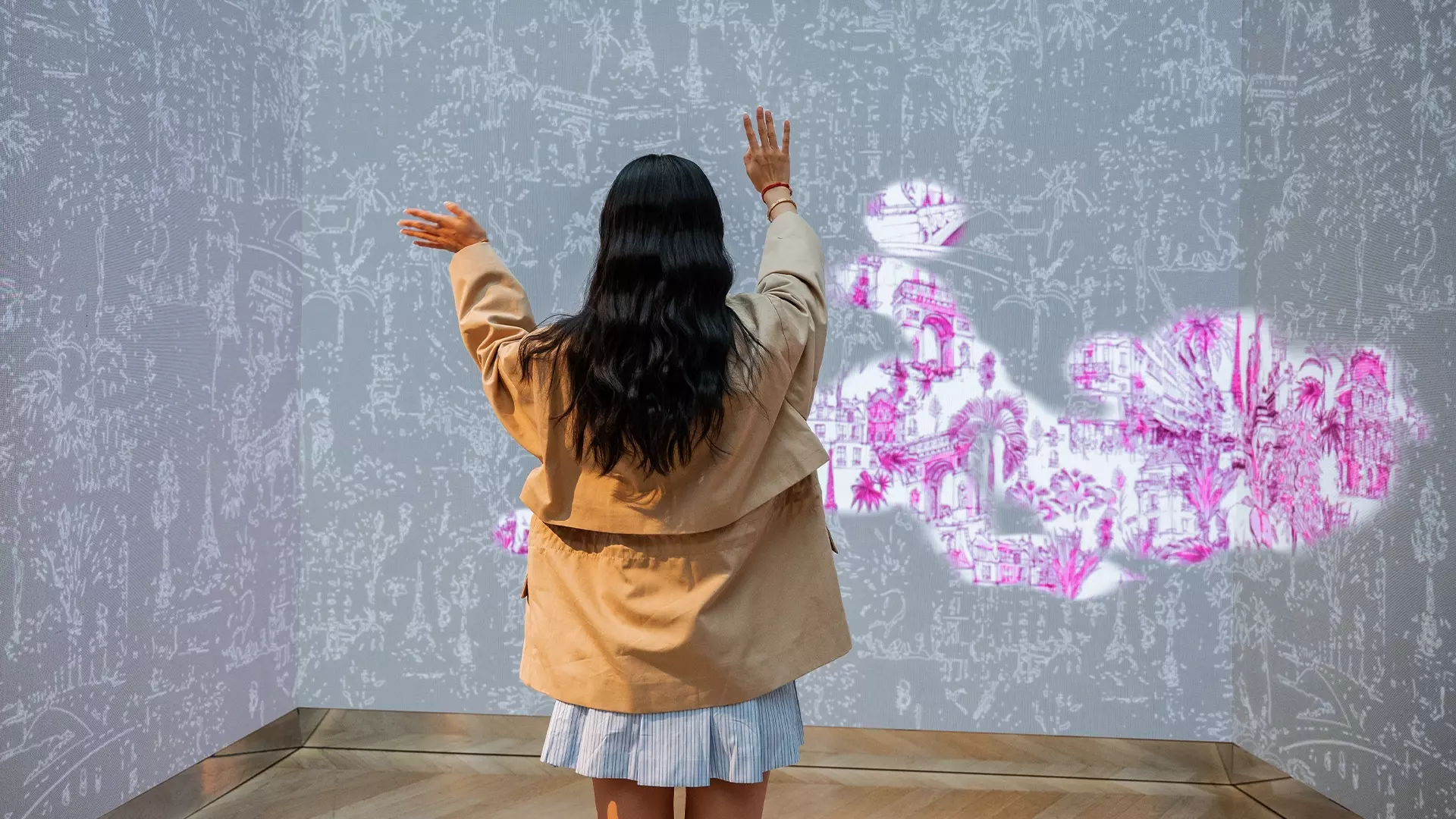 Interactive reveal of a pattern with the Kinect during Press Day FW24