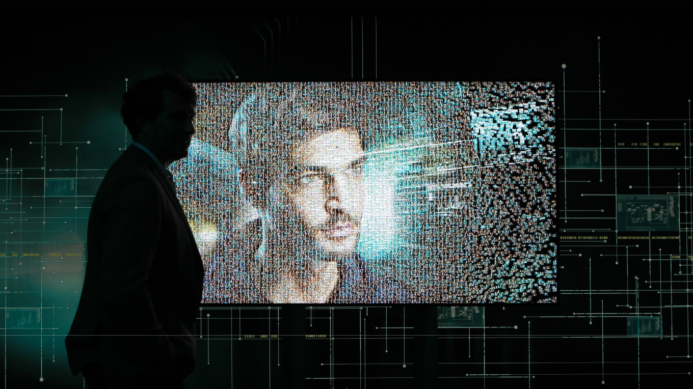 Video broadcast of a photo mosaic on a screen for brand activation