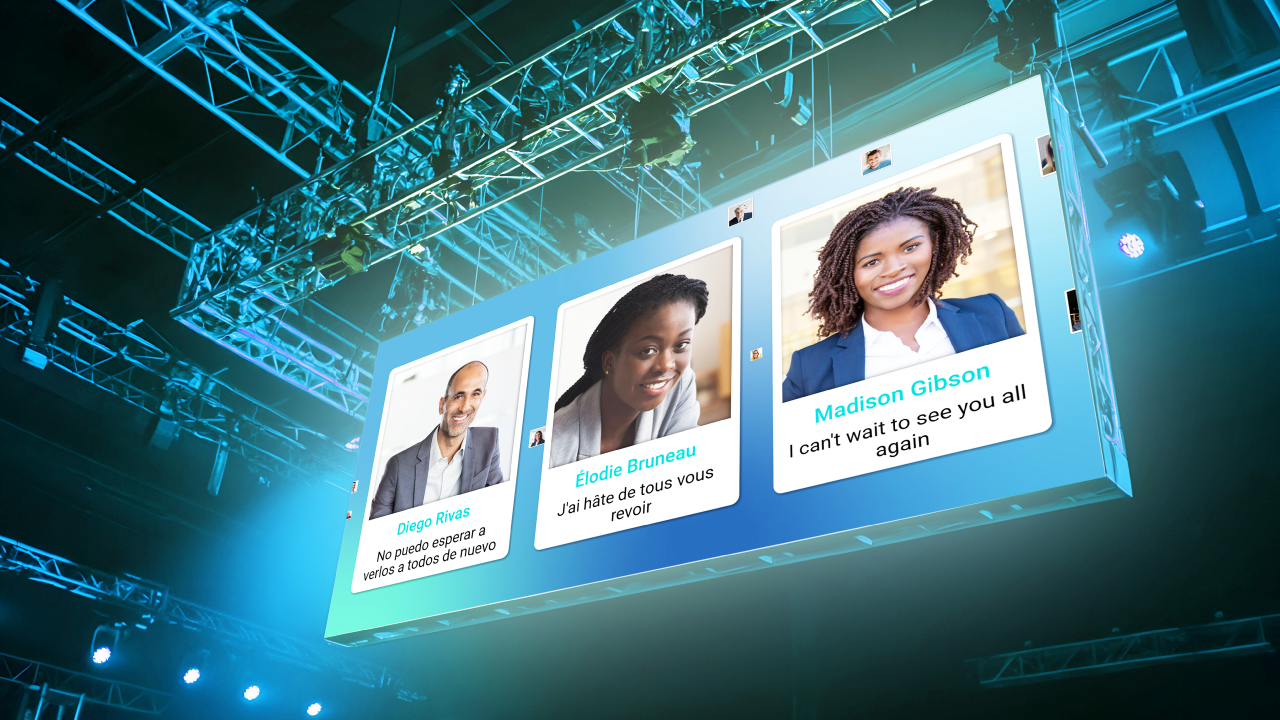 Animated photo gallery broadcast on a screen during an event