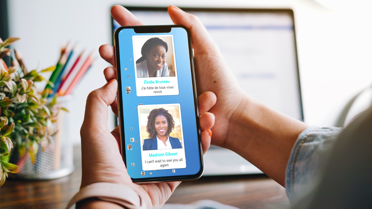 Animated interactive photo gallery shown on a smartphone