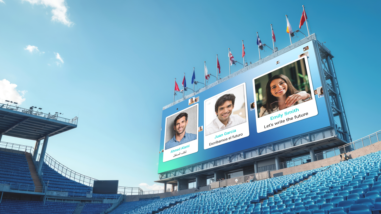 Selfie wall broadcast on stadium screen