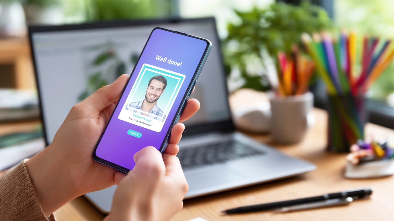 Un employé se prend en photo avec le Photobooth Virtuel pour promouvoir son entreprise lors d’une campagne de marque employeur