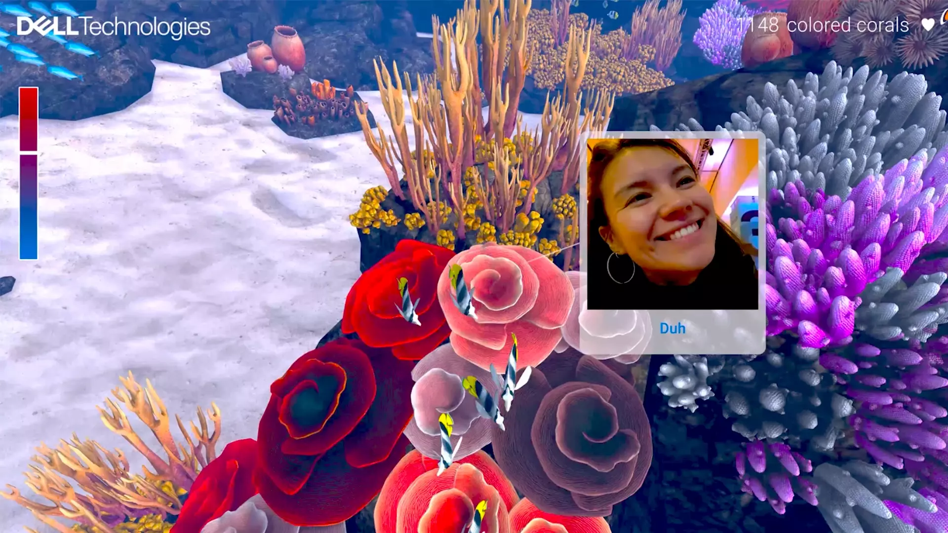 A photo of a participant appears in the Great Barrier Reef Experience digital installation