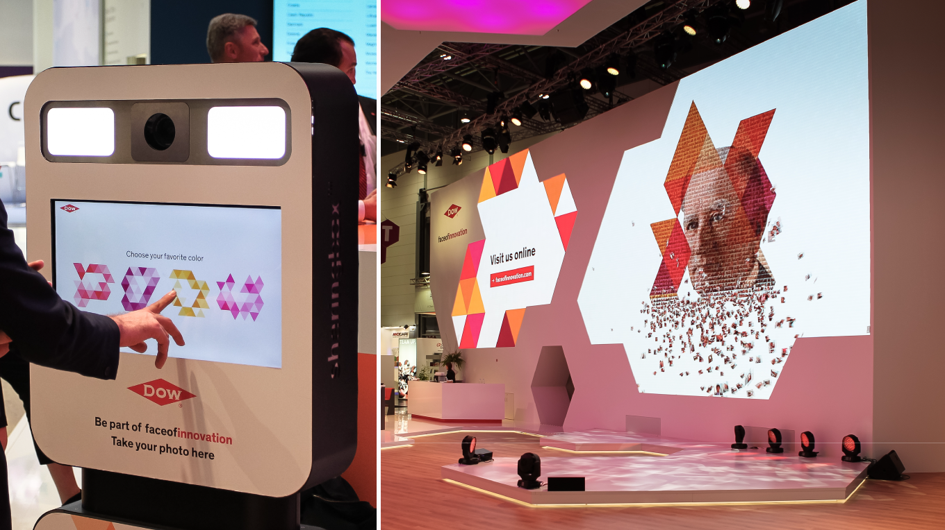 Loop photo mosaic installation displayed on LED screens at the K 2016 trade show in Düsseldorf for the Dow Chemical Company