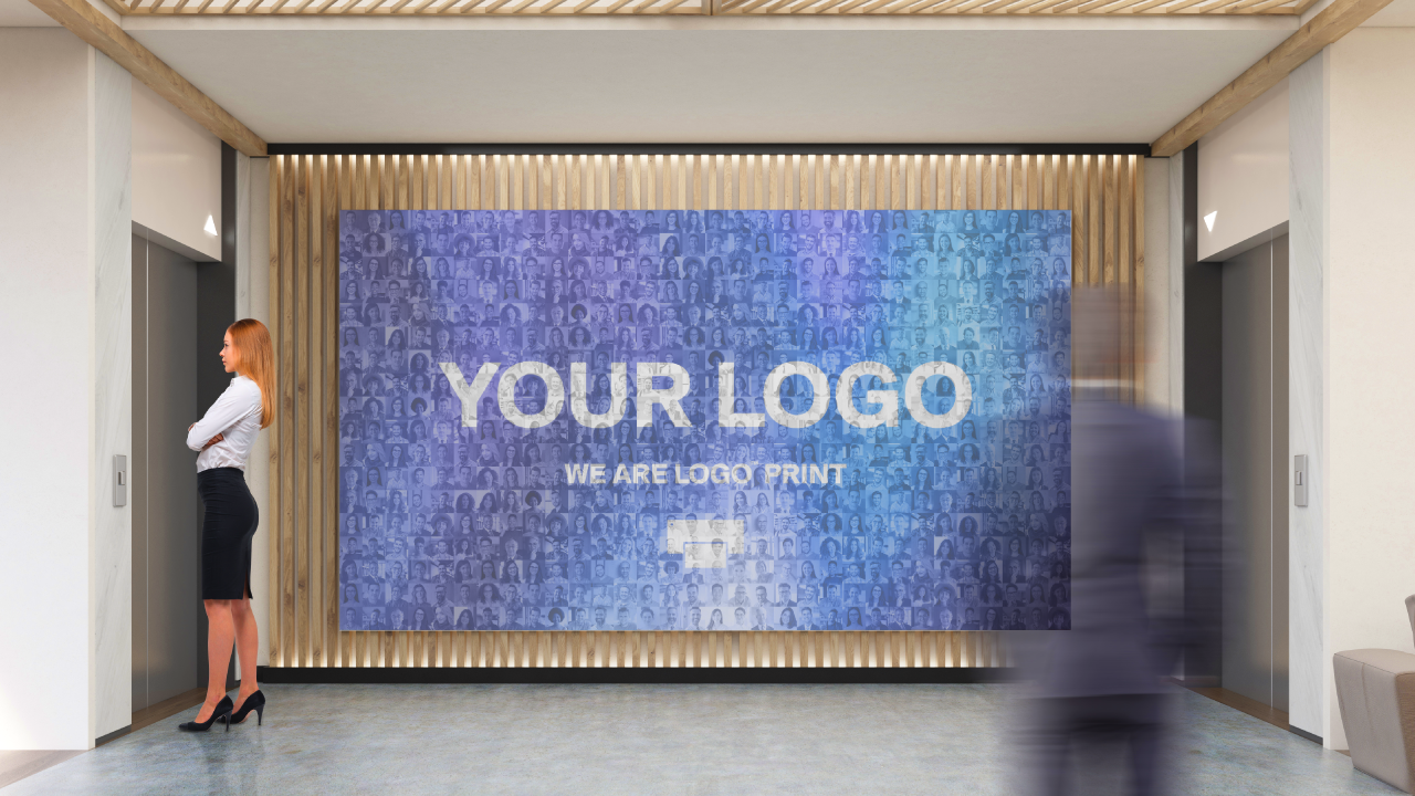 Example of a photo mosaic printed on an office wall