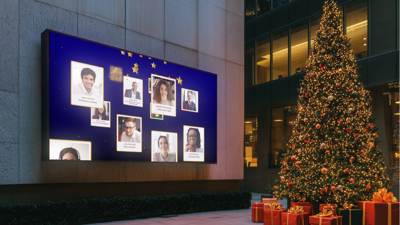 We Are Wishes experience being used at Christmas in the entrance area of a company