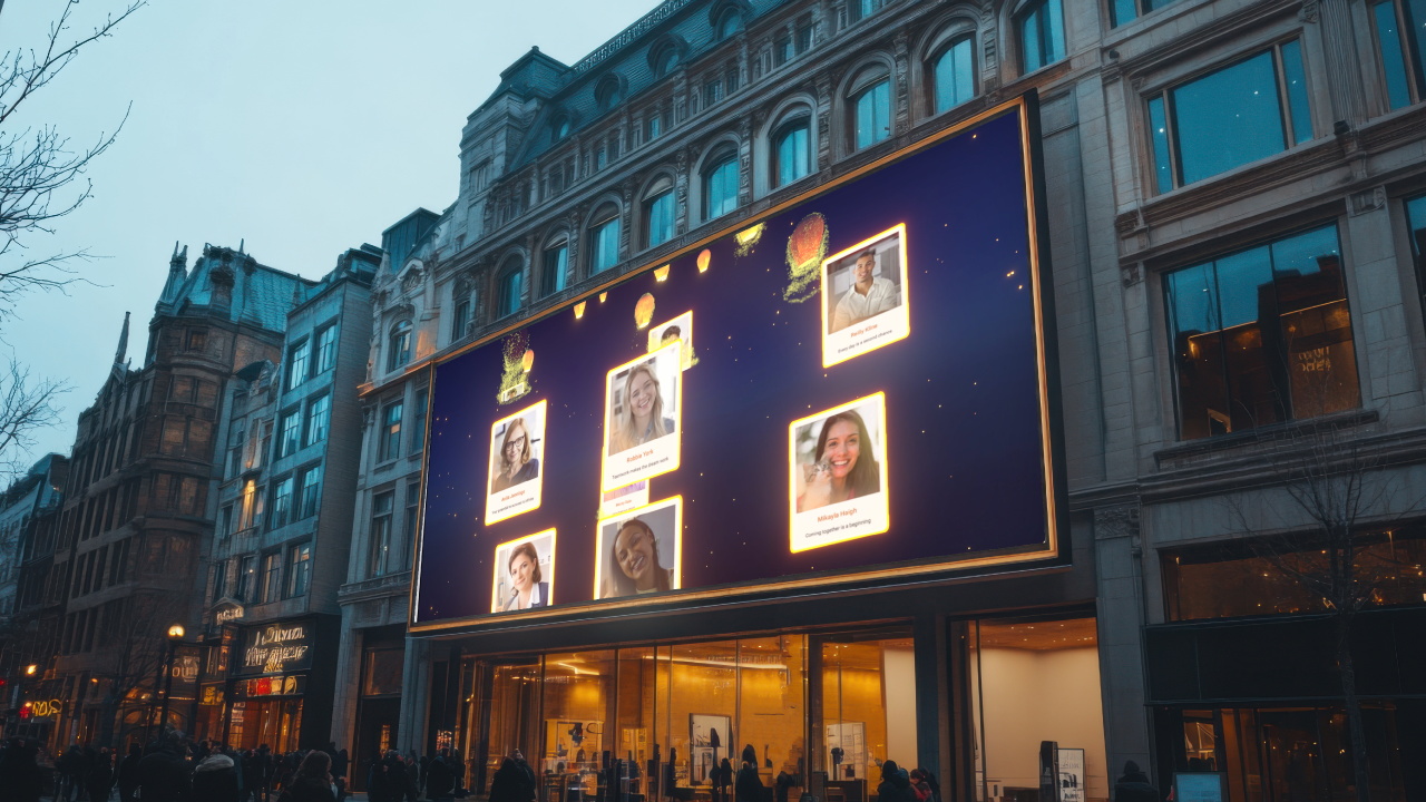 Example of a collaborative wish-sharing animation broadcast on a storefront