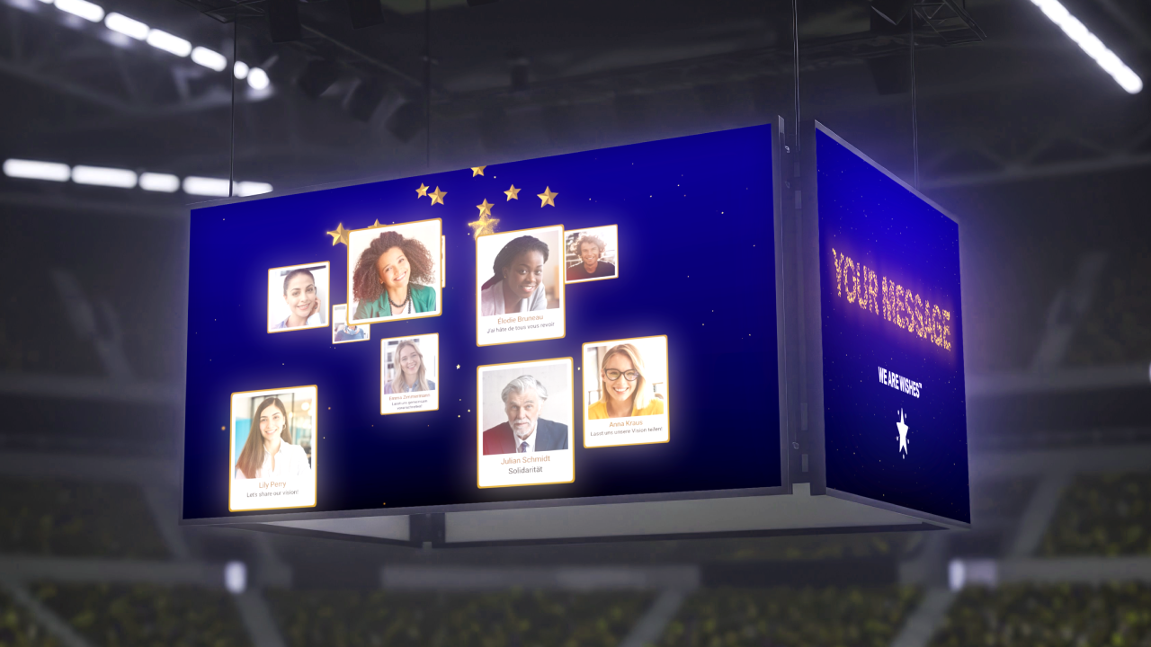 Example of a collaborative wish-sharing animation on a trade show screen